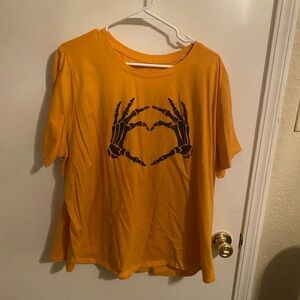 Yellow Graphic Tee with Skeleton Hands